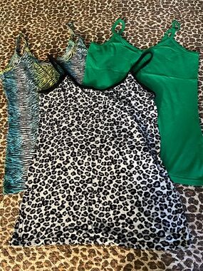 3 Cami Tank Tops - Leopard, Zebra & Solid Green
